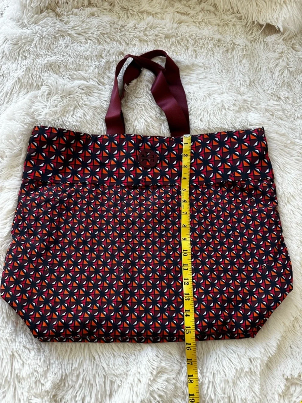 TORY BURCH Burgundy Red Black Printed Nylon Tote Bag Logo Travel Shopper NWT